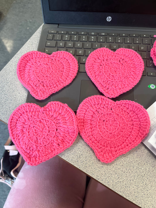 4 pack Pink Heart Crocheted Coasters
