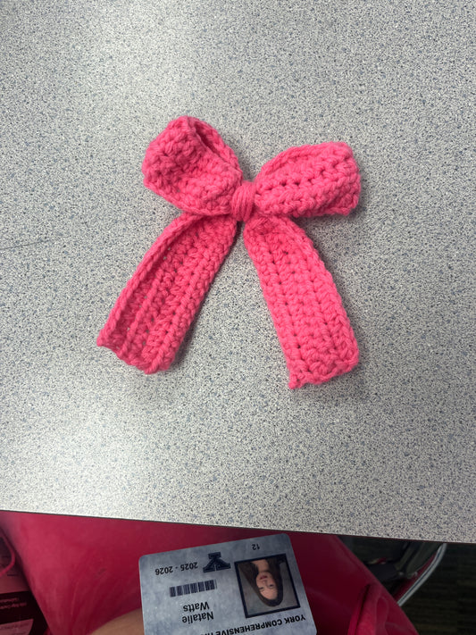 Pink Crocheted Bow Hair Accessory